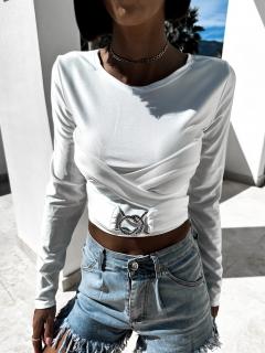 Bílý crop top QUINTEN s páskem Velikost: ONESIZE