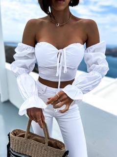 Bílý elegantní crop top CORCES s volánky