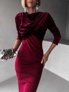 Bordó elegantní sametové dlouhé šaty NATASJA Velikost: ONESIZE