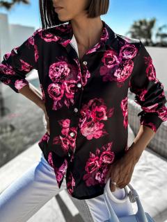 Černá elegantní košile CORARI s květinovým vzorem Velikost: ONESIZE