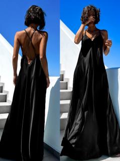 Černé dlouhé lesklé šaty HAYLEY