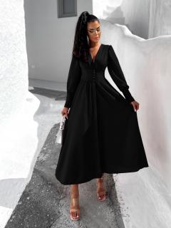 Černé dlouhé šaty FALLENS s dlouhým rukávem Velikost: ONESIZE