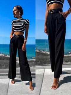 Černé elegantní kalhoty MAEVES se širokými nohavicemi Velikost: L