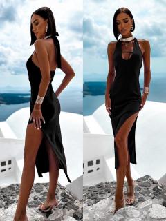 Černé elegantní šaty GLORIUS s rozparkem Velikost: ONESIZE