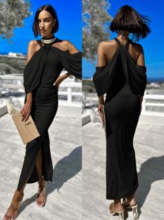 Černé elegantní šaty LOYLENE s rozparkem Velikost: ONESIZE
