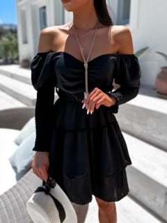 Černé elegantní šaty MARITONE s páskem Velikost: ONESIZE