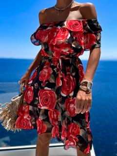 Černé květinové šaty ROCCO s volánky Velikost: ONESIZE