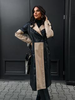 Černohnědý koženkový dlouhý kabát DIVADO Velikost: ONESIZE