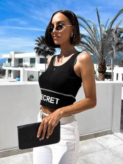 Černý elegantní crop top BERN s nápisem Velikost: ONESIZE