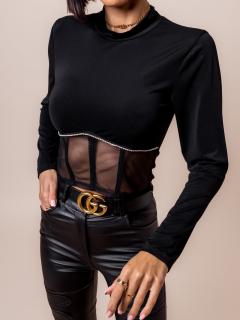 Černý elegantní crop top GIDEOMI s dlouhým rukávem Velikost: ONESIZE