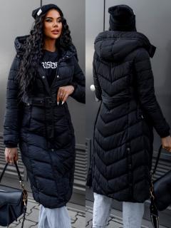 Černý prošívaný kabát ALLIUM s páskem Velikost: XL
