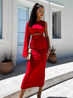 Červené dlouhé elegantní šaty NONIENY s průstřihem Velikost: ONESIZE
