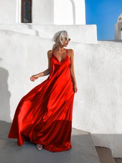 Červené dlouhé lesklé šaty HAYLEY Velikost: ONESIZE