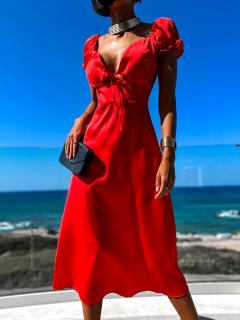 Červené elegantní šaty DESTANY s volánky Velikost: ONESIZE