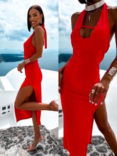 Červené elegantní šaty GLORIUS s rozparkem Velikost: ONESIZE