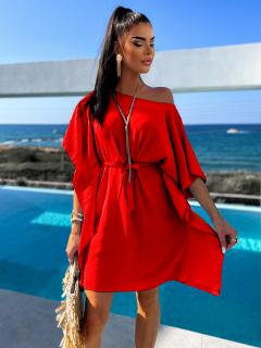Červené elegantní šaty  MEERA na zavazování Velikost: ONESIZE