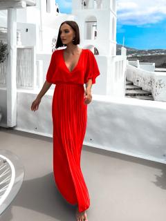 Červené elegantní šaty PARFOMELLE s výsřihem do V Velikost: ONESIZE
