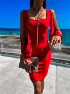 Červené elegantní šaty RENDAE s průstřihy na rukávu Velikost: ONESIZE
