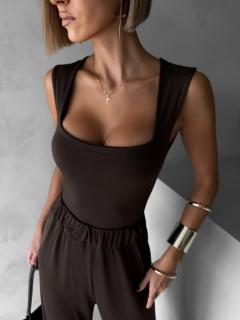 Hnědé elegantní body DONKO s výstřihem Velikost: ONESIZE