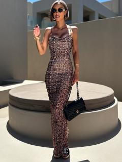 Hnědé elegantní šaty KYRYL s leopardím vzorem Velikost: M/L