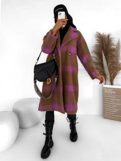 Hnědo růžový károvaný kabát CORIA s knoflíky Velikost: ONESIZE