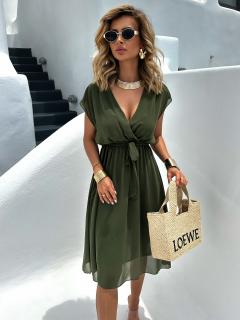Khaki elegantní splývavé šaty EDVIN s výstřihem Velikost: ONESIZE