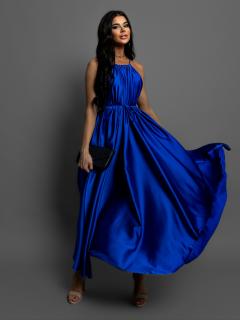 Královsky modré dlouhé lesklé elegantní šaty MADES se zavazováním Velikost: ONESIZE