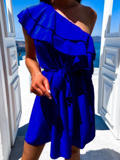 Královsky modré volánkové šaty PURPOSE s vázáním Velikost: ONESIZE