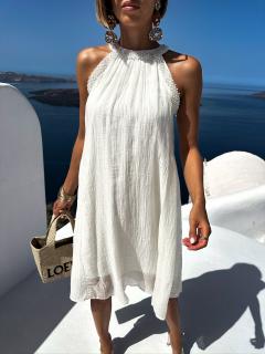 Krémové boho oversize šaty SOZON s perličkami Velikost: ONESIZE