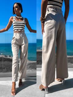 Krémové elegantní kalhoty MAEVES se širokými nohavicemi Velikost: L