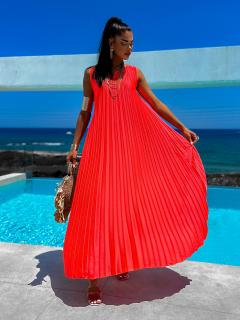 Neon červené dlouhé elegantní šaty WIRELESS Velikost: ONESIZE