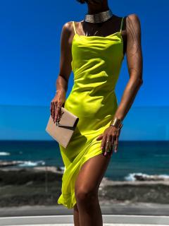 Neon zelené elegantní šaty SYMBOLIZE s rozparkem Velikost: ONESIZE