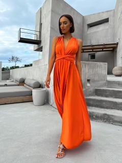 Oranžové elegantní šaty KATIE s vázáním