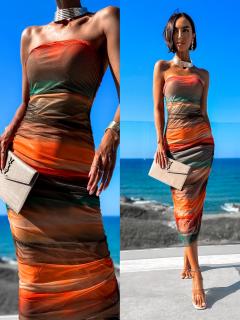 Oranžovozelené elegantní šaty STINY Velikost: ONESIZE