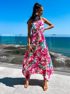 Růžové dlouhé plisované šaty AYANE s páskem Velikost: ONESIZE