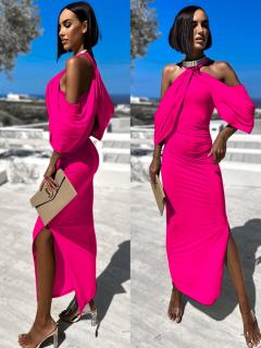 Růžové elegantní šaty LOYLENE s rozparkem Velikost: ONESIZE