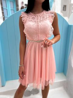 Růžové krajkové šaty LATHYRUS s páskem Velikost: ONESIZE