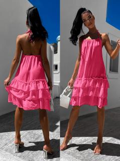 Růžové lehké šaty GLORYN s volánky Velikost: ONESIZE