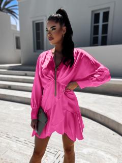 Růžové lesklé elegantní šaty POPPY s výstřihem do V Velikost: ONESIZE