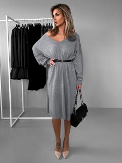 Šedé dlouhé oversize svetrové šaty AUDREY s broží Velikost: ONESIZE