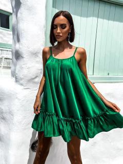 Smaragdové volánkové šaty GLASSY volného střihu Velikost: ONESIZE