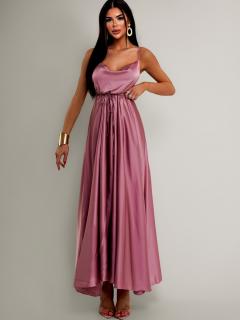 Starorůžové lesklé elegantní šaty YASMINE s rozparkem Velikost: ONESIZE