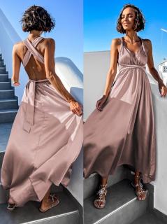 Starorůžové lesklé šaty VALERDI s variabilním vázáním / bez rozparku Velikost: ONESIZE