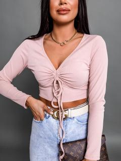 Starorůžový crop top TINNIE se zavazováním