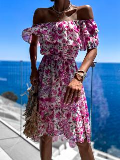 Světle fialové květinové šaty ROCCO s volánky Velikost: ONESIZE