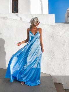 Světle modré dlouhé lesklé šaty HAYLEY