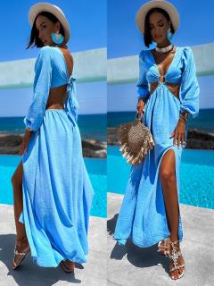 Světle modré elegantní šaty CURTISEN s průstřihy Velikost: ONESIZE