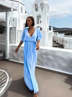Světle modré elegantní šaty PARFOMELLE s výsřihem do V