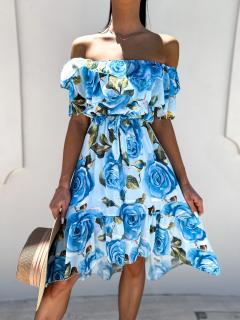 Světle modré květinové šaty ROCCO s volánky Velikost: ONESIZE