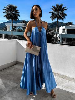 Světle modré lesklé elegantní šaty AUSTERE Velikost: ONESIZE